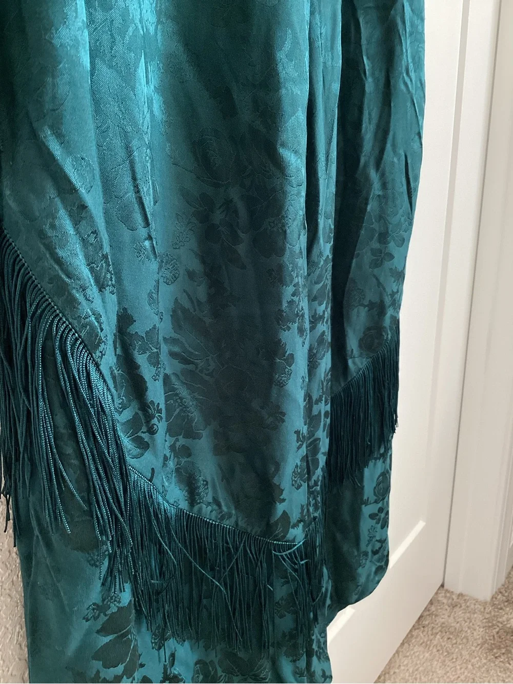 Anthropologie Patterned Fringe Trouser Pants New 12 Dark Green Teal Jacquard - Picture 10 of 16